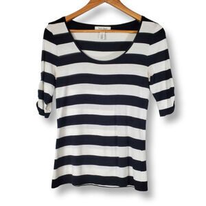 White House Black Market Striped Round Neck 3/4 Sleeve Top Black White Size XS